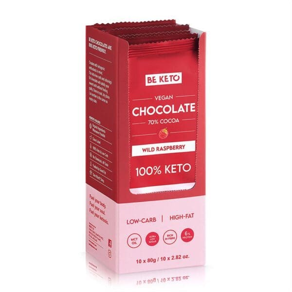 BeKeto - Vegan Keto Chocolate + MCT Wild Raspberry 80g - Image 2