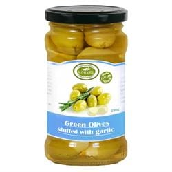 Korvel Greek Green Olives with Garlic Super Colossal 290g
