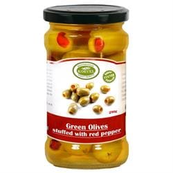 Korvel Greek Green Olives with Sweet Red Pepper Super Colossal 290g